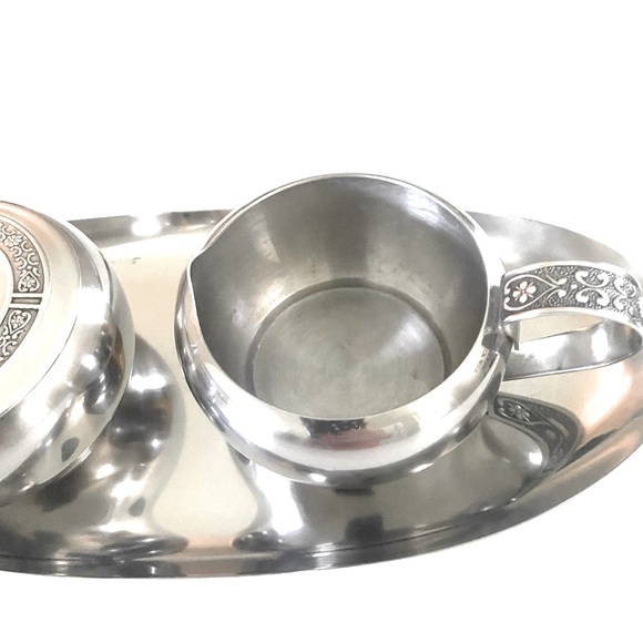 Vintage Riviera Cordova Stainless Steel Cream And Sugar Set With Tray - Picture 10 of 13